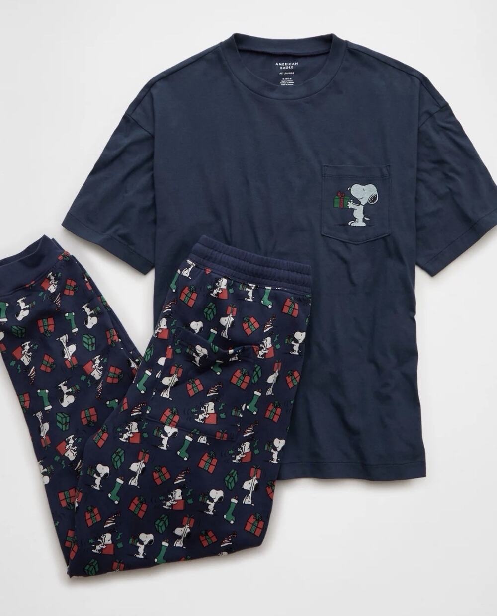 New! AE Snoopy Peanuts Christmas Lounge Jogger & T-shirt PJ Set Mens Sz M Navy